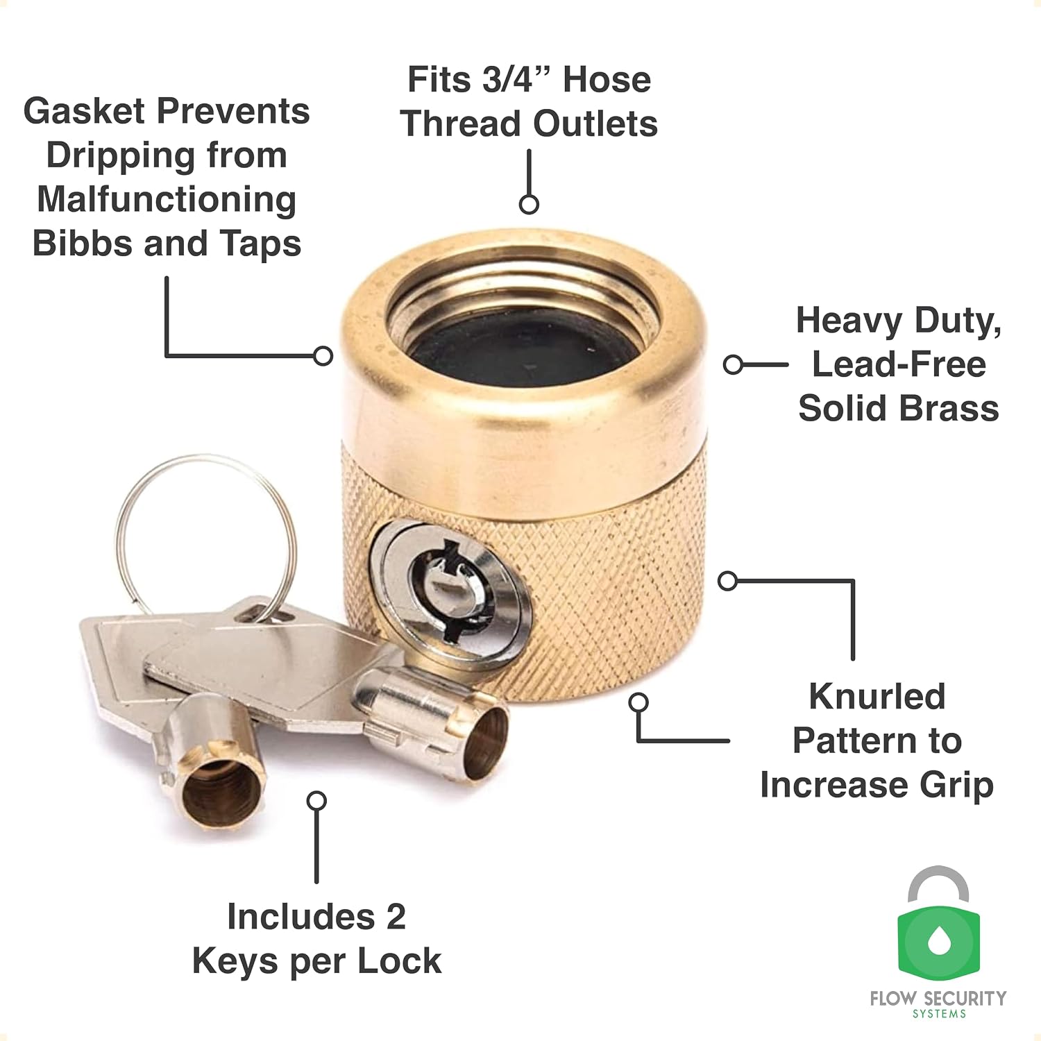 The FaucetLock | Heavy Duty Brass Construction | Prevents Water Theft & Secures Outdoor Bibbs | Promotes Water Conservation | Keyed The Same | FSS 50 | 20 Pack