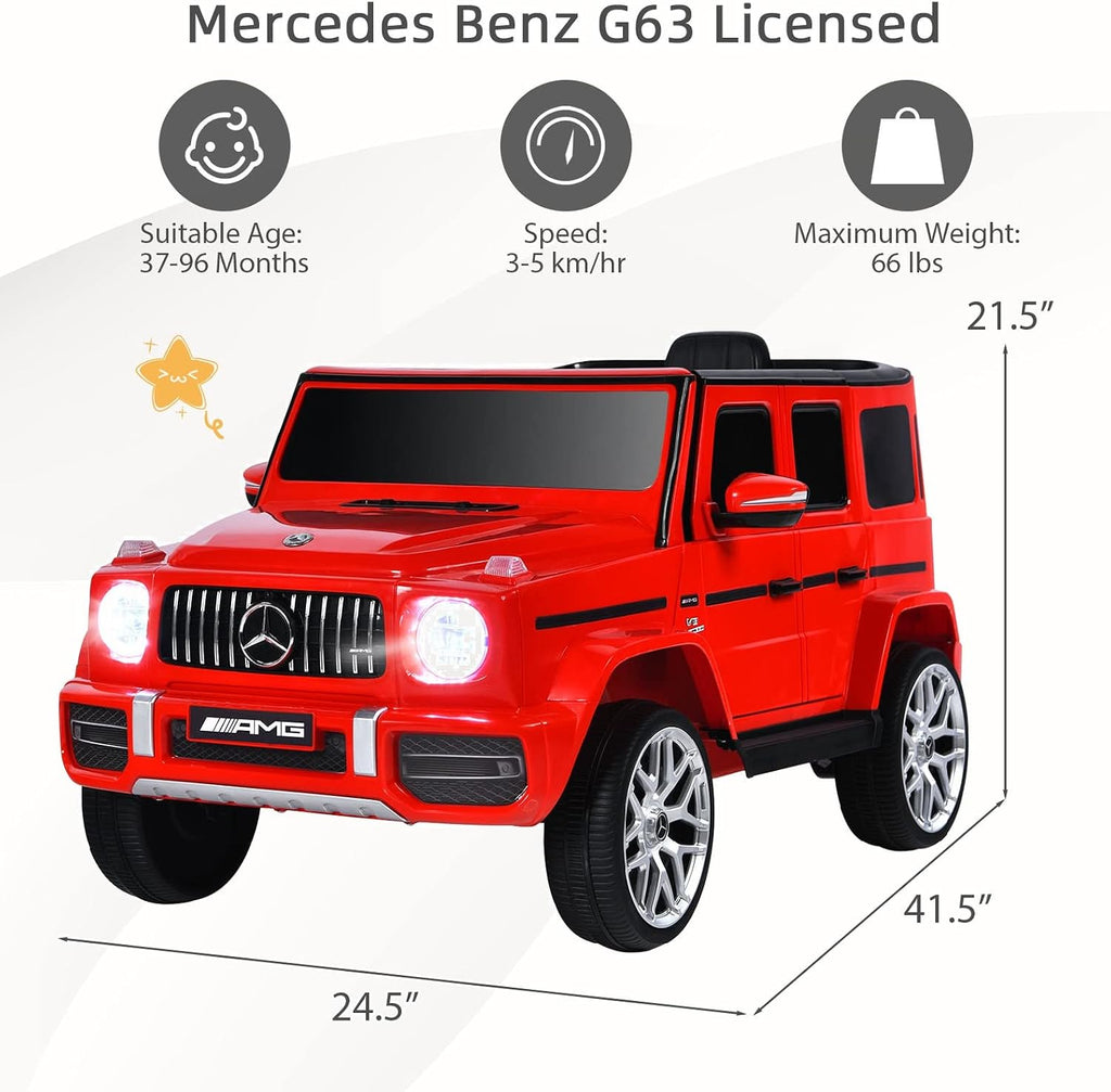 INFANS Licensed Mercedes Benz G63 Kids Ride On Car, 12V Electric Vehicle with Remote Control, Double Open Doors, Music, Bluetooth, Wheels Suspension, Battery Powered for Children Boy Girl (Red)