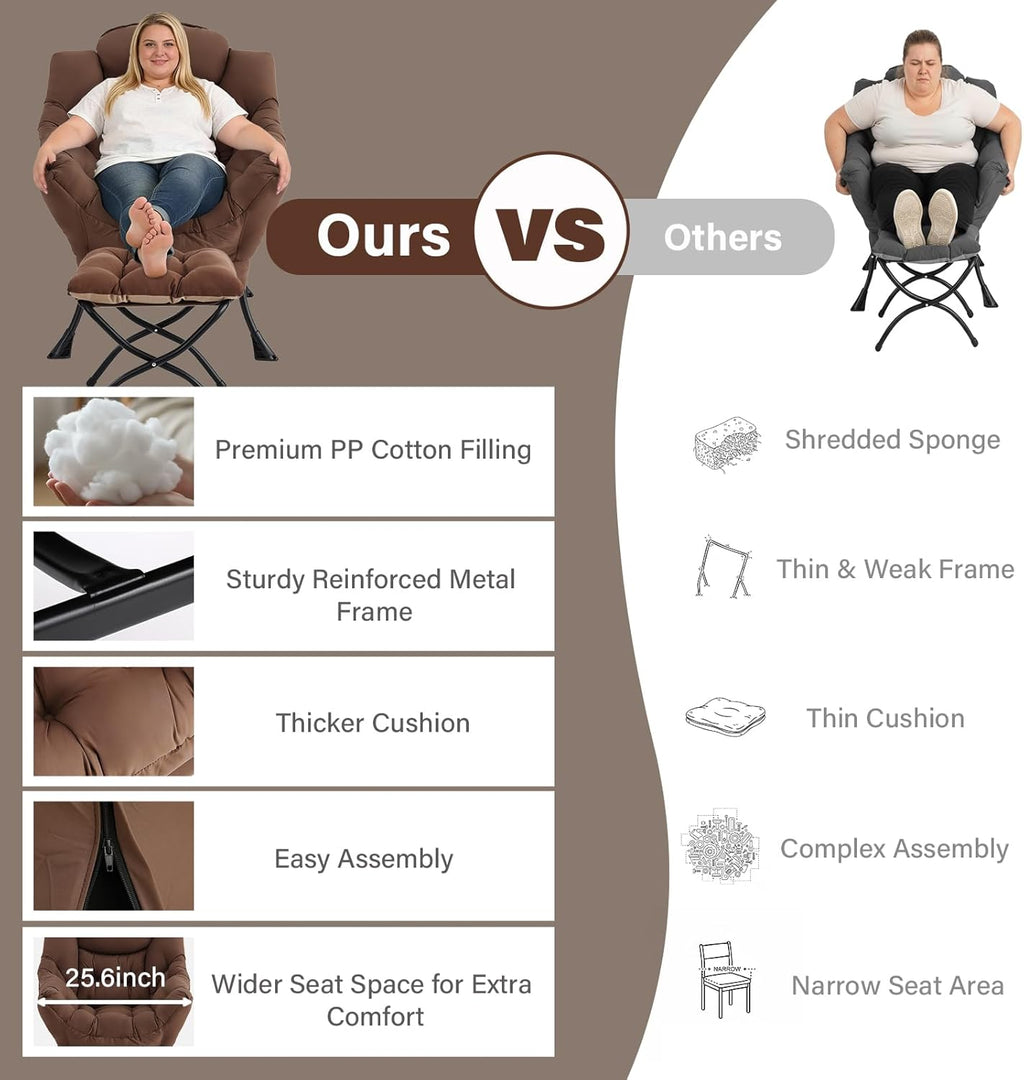 MBOOYOME Lazy Chair with Folding Ottoman, Modern Accent Armchair with Armrests and a Side Pocket & Foldable Footstool, Reading Chair for Living Room, Bedroom, Dorm & Office, Dark Brown