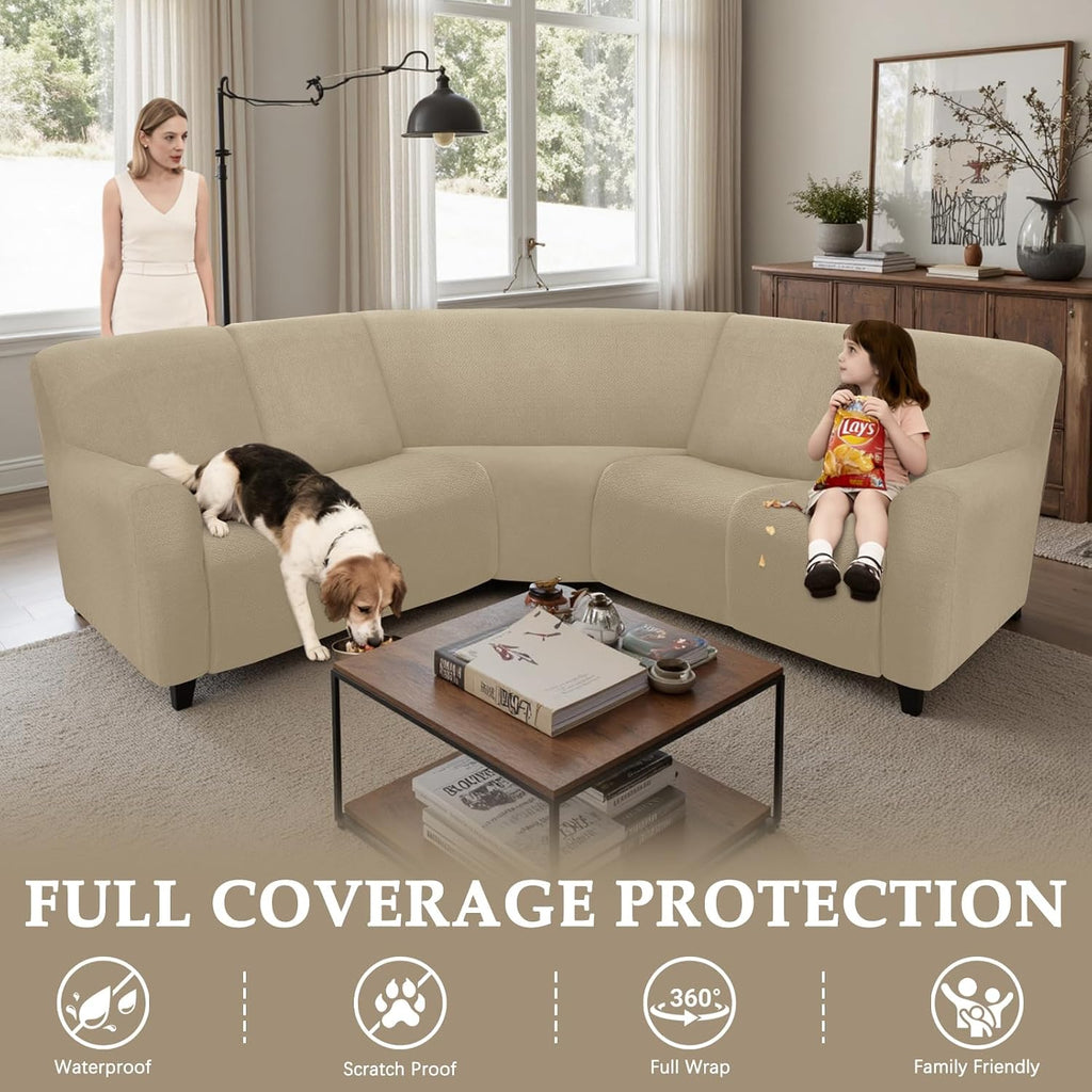 Couch Covers for Sectional Sofa Reclining L Shape Waterproof Washable Sectional Couch Covers Super Stretch Recliner Sofa Slipcover(5 Seater Cover, Brownish Yellow)