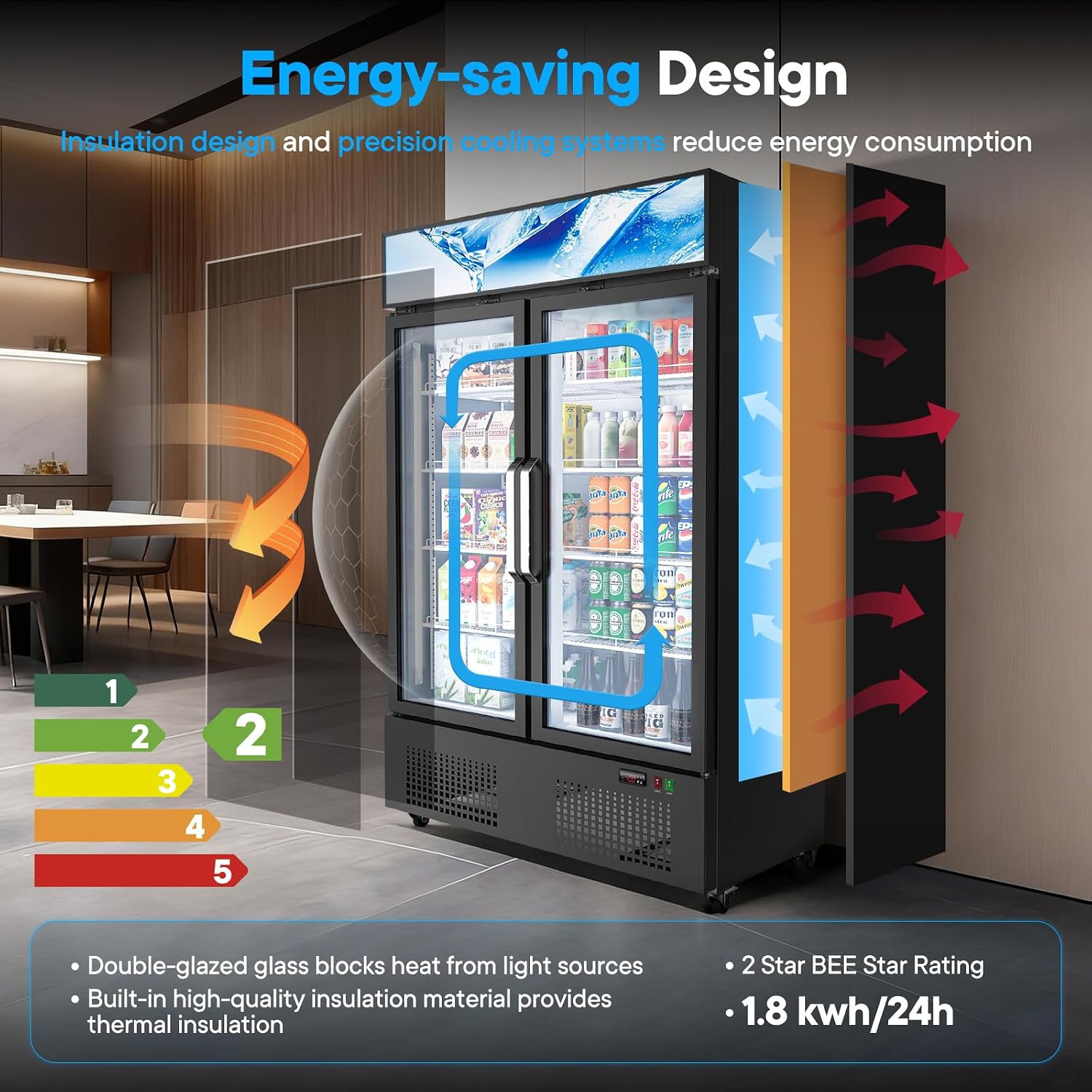 35 Cuft ETL & DOE Certified Commercial Merchandiser Refrigerators 2 Doors,Upright Display Retail Fridge Cooler with Adjustable Shelves,Built-in LED Light,Lightbox,Lockable Doors,Black,Kfreshzldm