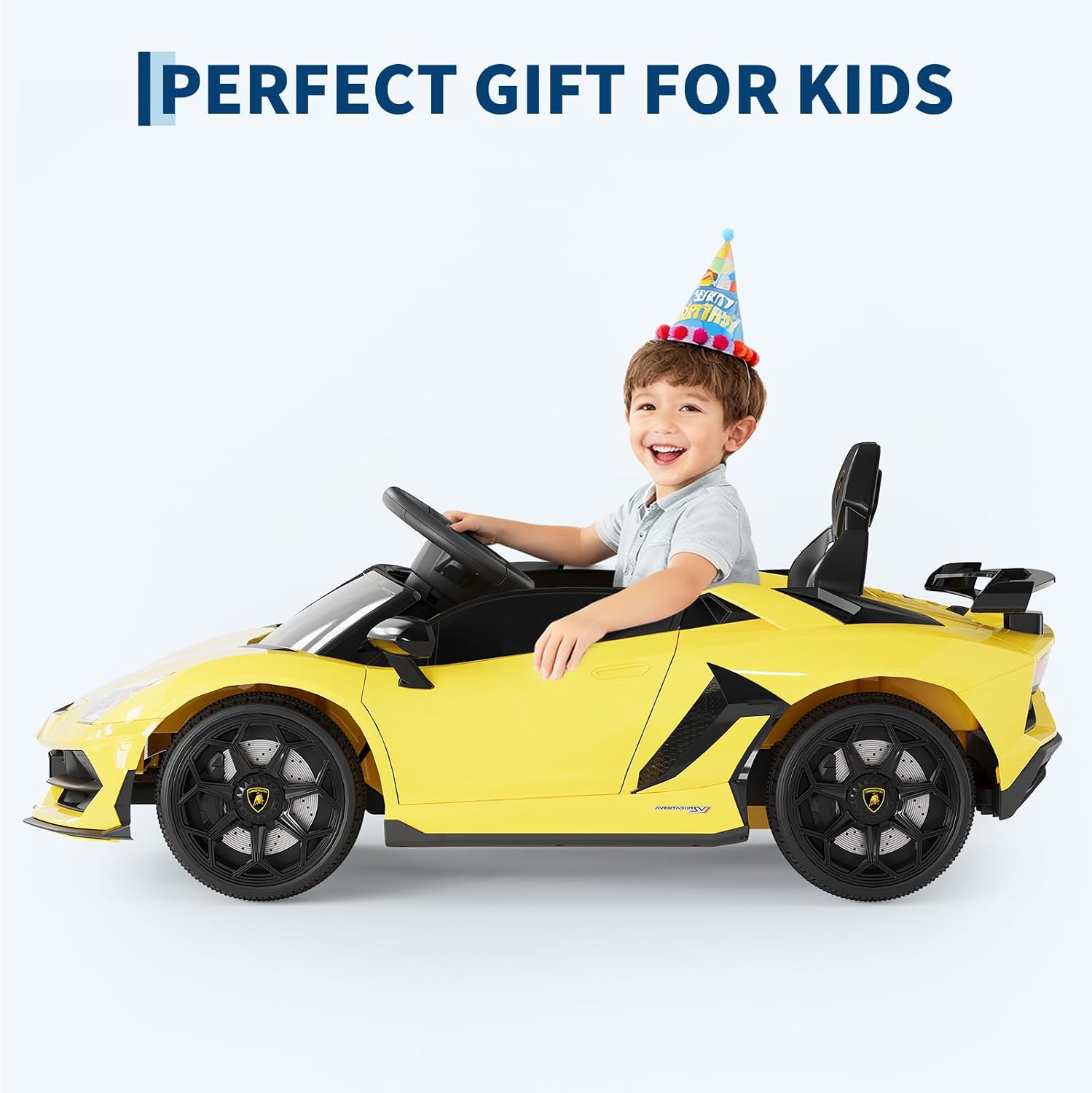 Garvee 12V Kids Electric Car with Remote Control, LED Lights & Sound System - Licensed Lamborghini Battery Powered Ride-On Toy for Boys & Girls (Yellow)