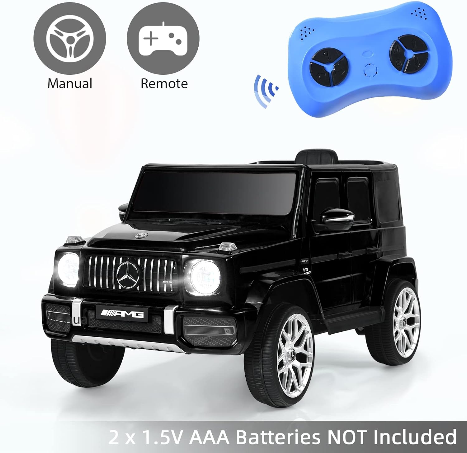 INFANS Licensed Mercedes Benz G63 Kids Ride On Car, 12V Electric Vehicle with Remote Control, Double Open Doors, Music, Bluetooth, Wheels Suspension, Battery Powered for Children Boy Girl (Black)