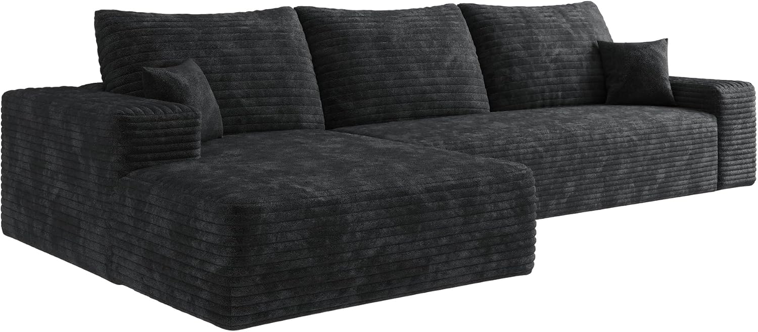 107 INCH Cloud Couch Oversized Modular Sectional Sofa, Fluffy Corduroy Upholstered Boneless Couches for Living Room, Wide & Deep Seat Corner Lounge Couches with Left Chaise,No Assembly Required