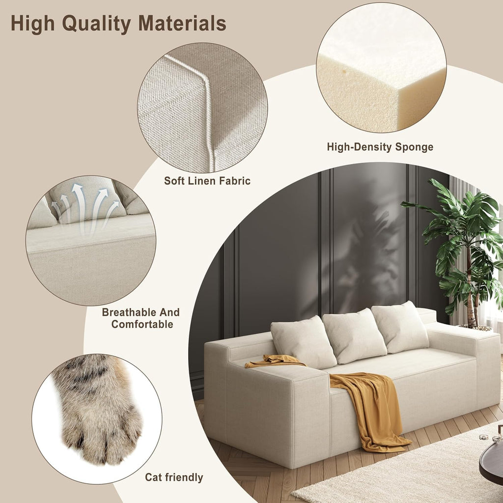 PurrJoys Modular Sectional Sofa, 3 Seater 105' Deep Seat Corduroy Lounge Sofa with Movable Cushions, Modular Couch for Small Spaces, Living Room, Bedroom, Apartment, Office - Beige