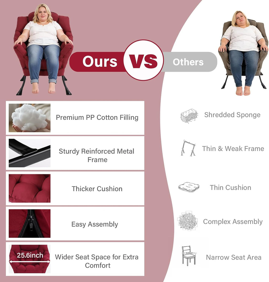 MBOOYOME Lazy Chair, Modern Soft Reading Chair Accent Contemporary Sofa Chair with Armrests and a Side Pocket for Living Room, Bedroom, Dorm & Office, Burgundy