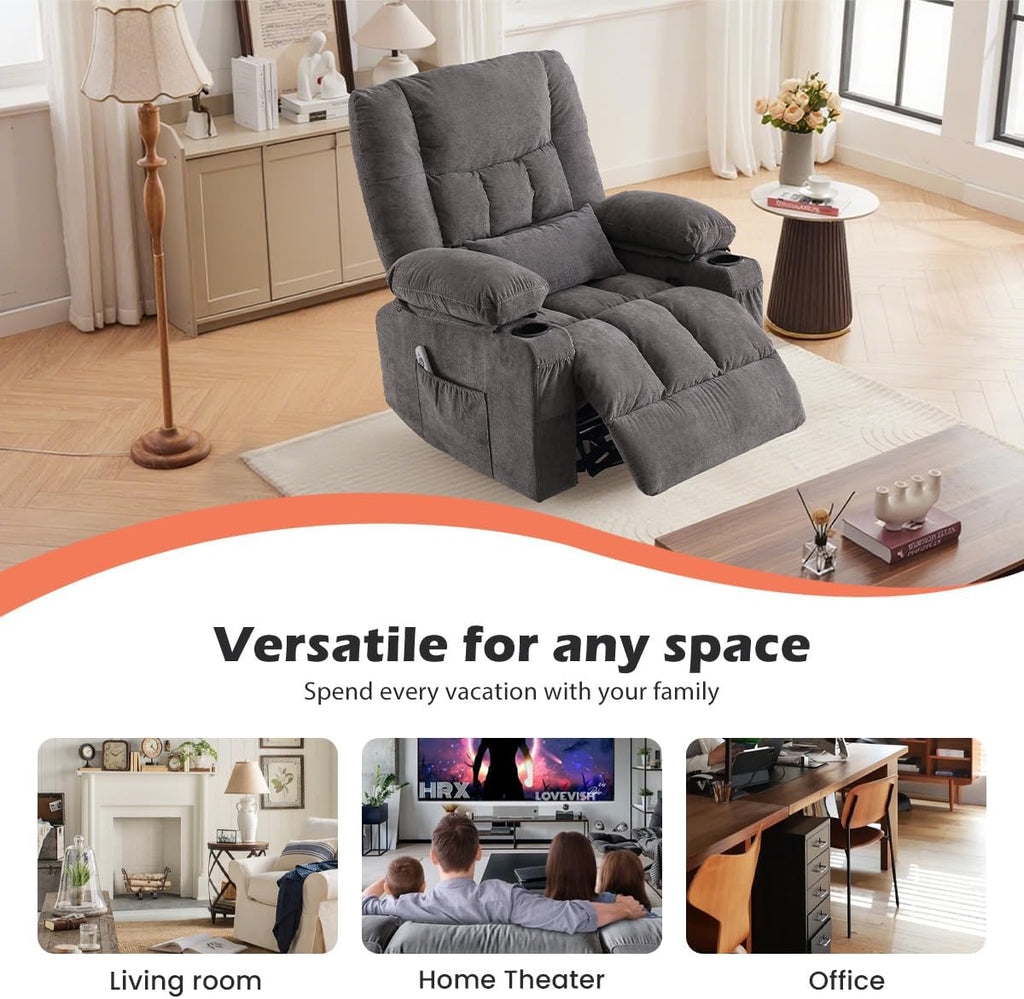 MAHOMICO Recliner Chair with Cup Holders for Living Room Single Seat Manual Oversized Recliner with Ergonomic, Side Pocket for Adult
