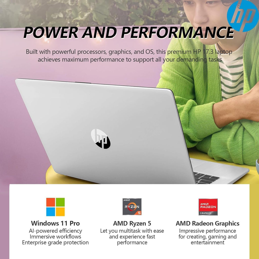 hp Latest 17 Inch Business Laptop 2025, 17.3'' FHD IPS Anti-Glare Display, AMD Ryzen 5 7430U (Beats Core i7-1355U), 32GB RAM, 1TB SSD, AMD Radeon Graphics, HDMI, Windows 11 Pro, Wi-Fi 6, WOWPC USB