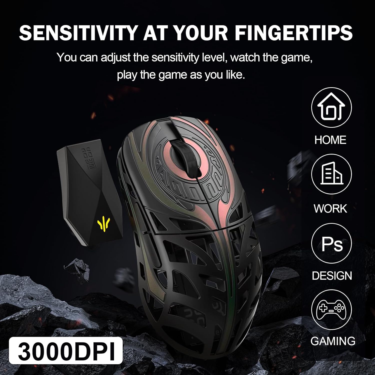 WLMOUSE Strider Magnesium Gaming Mouse 45g Superlight Magnesium Alloy Wireless Gaming Mouse, 125-8000Hz (Adjustable) Wireless Polling Rate, PAW 3950 HS Sensor, for PC/Laptop/Mac(Strider OM-Purple)
