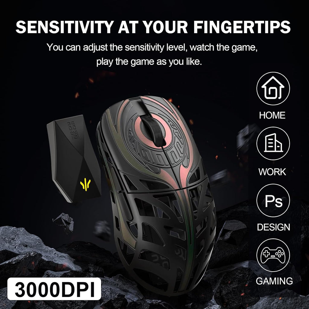 WLMOUSE Strider Magnesium Gaming Mouse 45g Superlight Magnesium Alloy Wireless Gaming Mouse, 125-8000Hz (Adjustable) Wireless Polling Rate, PAW 3950 HS Sensor, for PC/Laptop/Mac(Strider TTC-Gold)