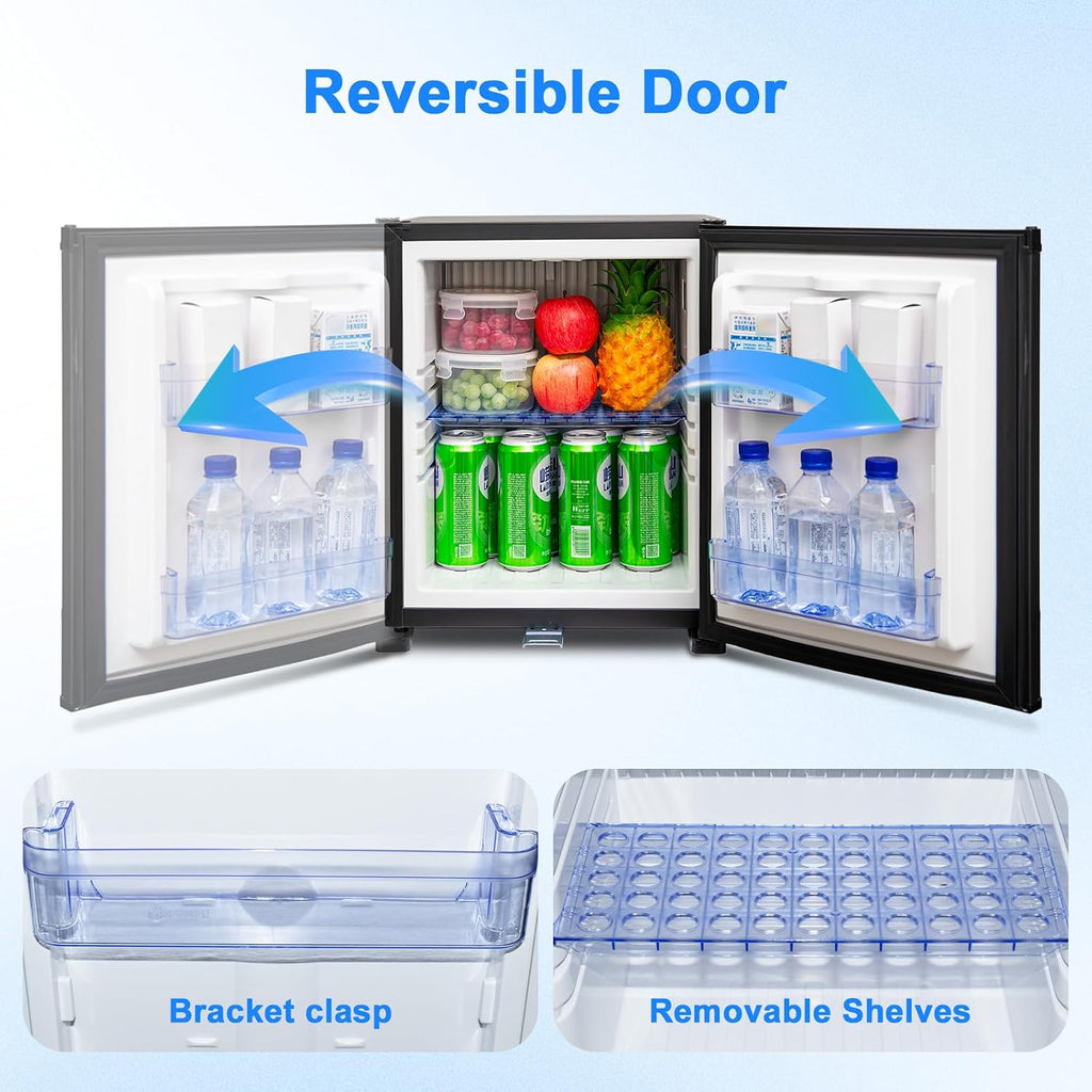 12V Refrigerator 1.0 Cu.Ft, AC/DC Mini Fridge with Lock, Reversible Door, Quiet Small Refrigerator for Bedroom Office RV Camper Semi Truck