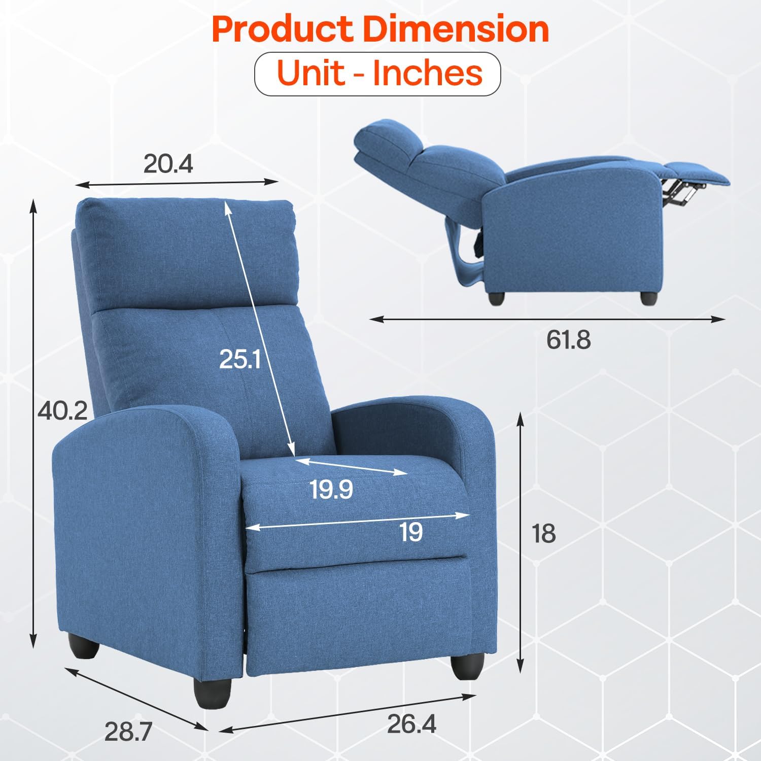 FDW Recliner Chair Massage Chair Reading Chair Reclining Sofa Home Theater Seating with Lumbar Support Massage and Padded Backrest for Living Room and Bedroom (Textile, Blue)