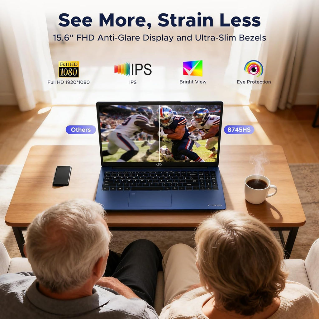 NIMO 15.6' IPS FHD-Gaming-Laptop, 8 Cores AMD Ryzen 7 8745HS (up to 4.9GHz Beat R9 7940HS) Radeon 780M-Graphics, 16GB DDR5 RAM 256GB SSD 100W Type-C Backlit Keyboard Fingerprint for Creators