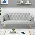 71' Modern Velvet Sofa Bed Futon, Convertible Sleeper Couch with Adjustable Backrest, Tufted Recliner Loveseat with Golden Chrome Legs & 2 Pillows for Small Spaces, Living Room, Apartment (Gray)