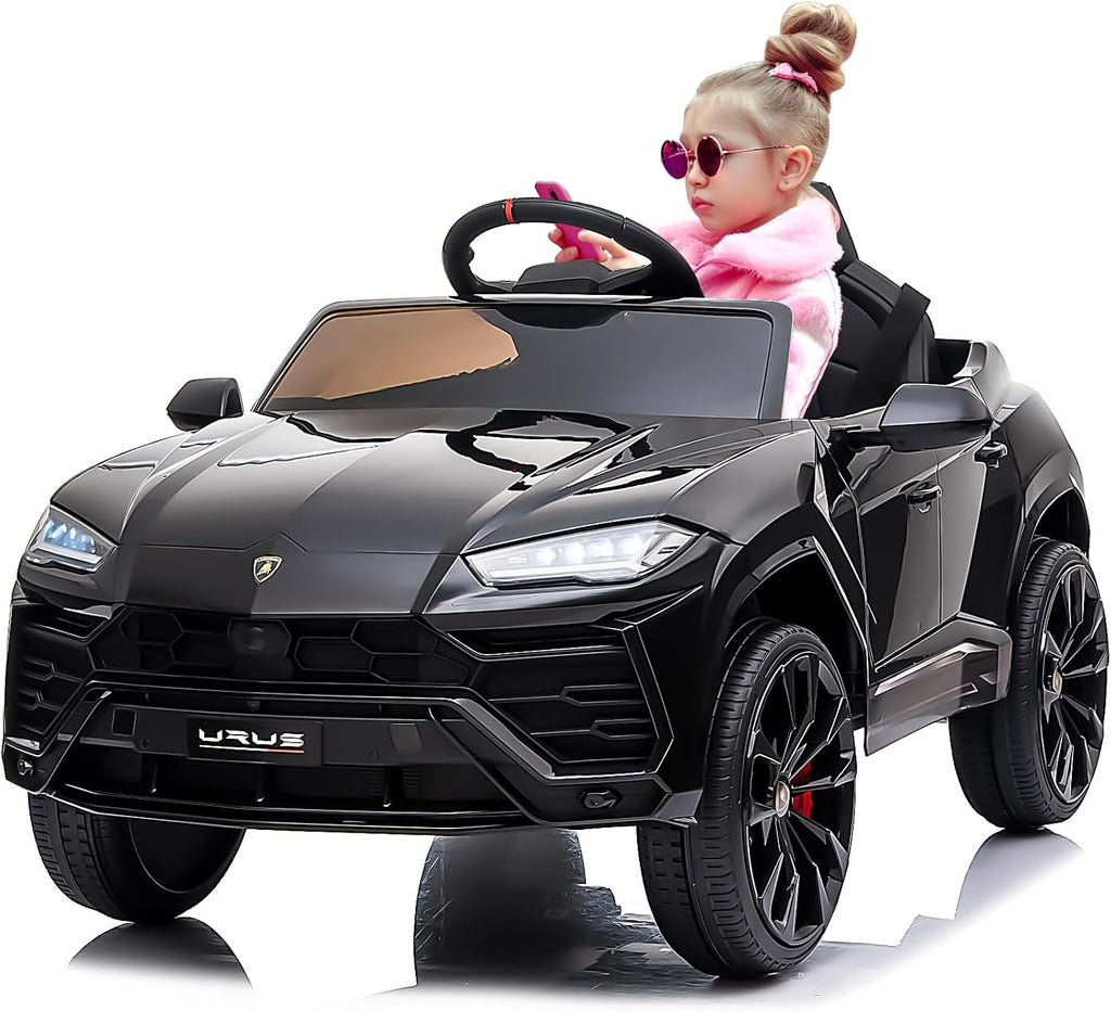 Electric Car for Kids 12V Licensed Lamborghini Ride On Car with Remote Control,Max Speed 2.5Mph,LED Lights,Music Players,Opening Doors,Spring Suspension,Toddler Cars to Drive (Black)