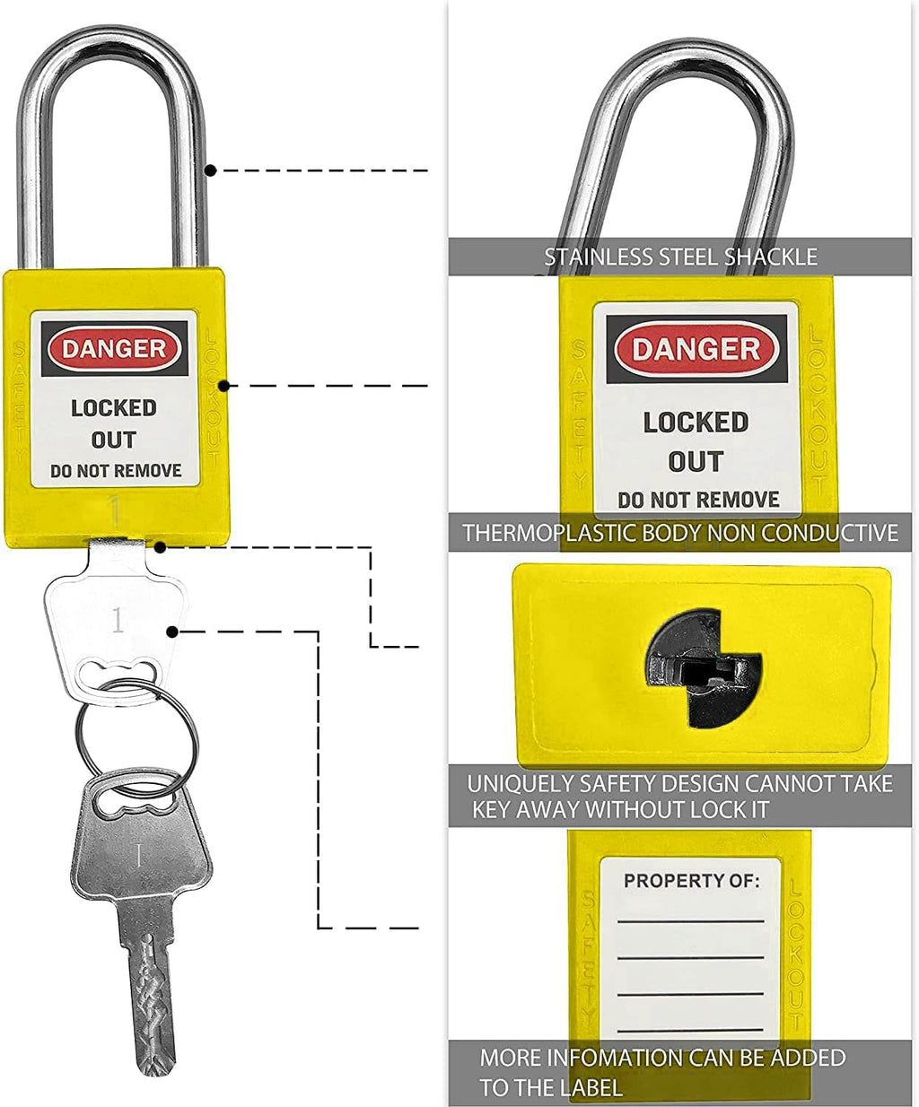 SAFBY 50 Keyed Different Lockout Tagout Locks with 50 Lock Out Tag Out Tags - Loto Safe Padlocks for Lock Out Tag Out Stations and Devices