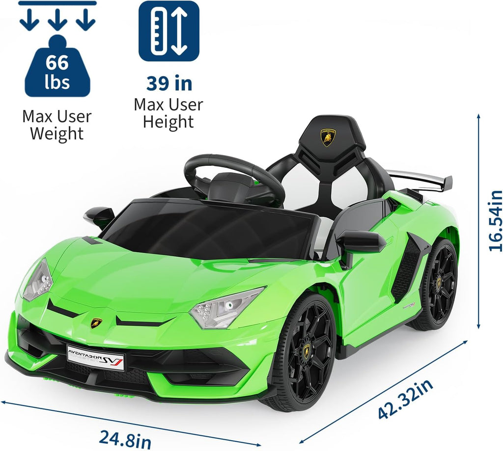 Garvee 12V Kids Electric Car with Remote Control, LED Lights & Sound System - Licensed Lamborghini Battery Powered Ride-On Toy for Boys & Girls (Green)
