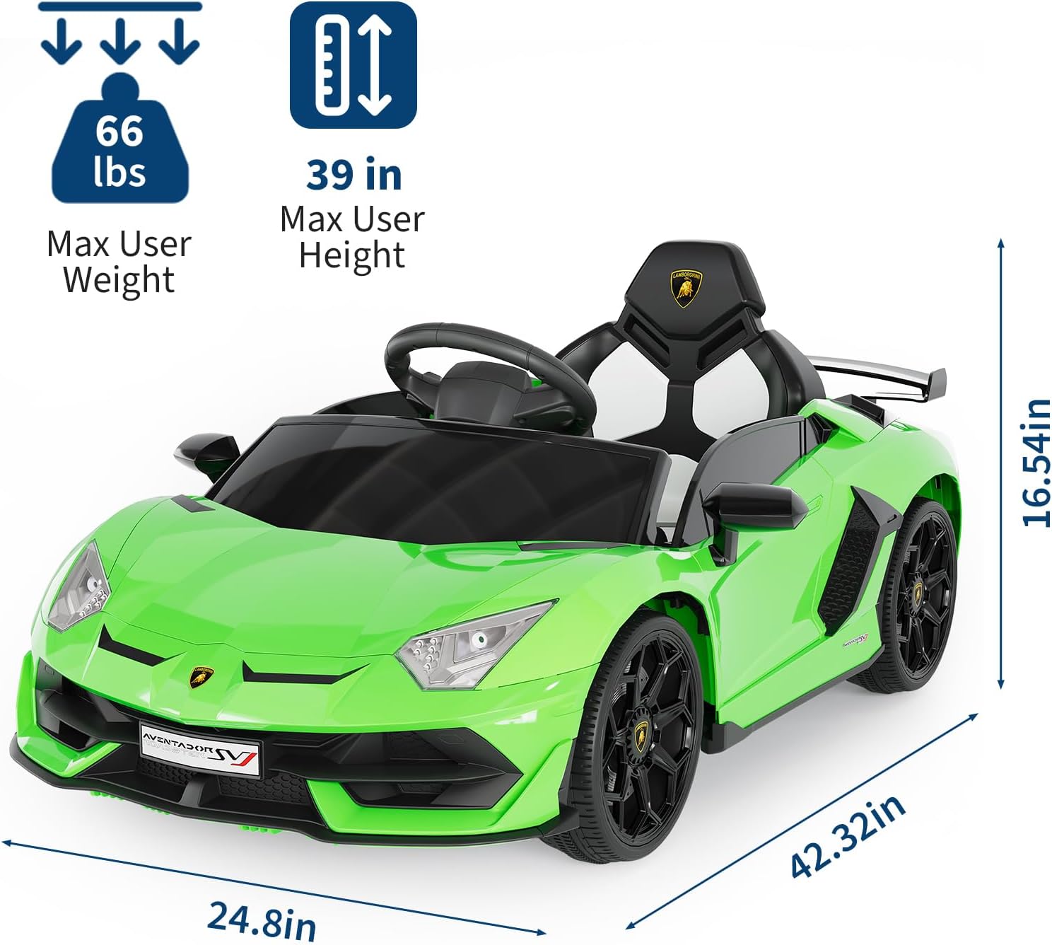 Garvee 12V Kids Electric Car with Remote Control, LED Lights & Sound System - Licensed Lamborghini Battery Powered Ride-On Toy for Boys & Girls (Green)