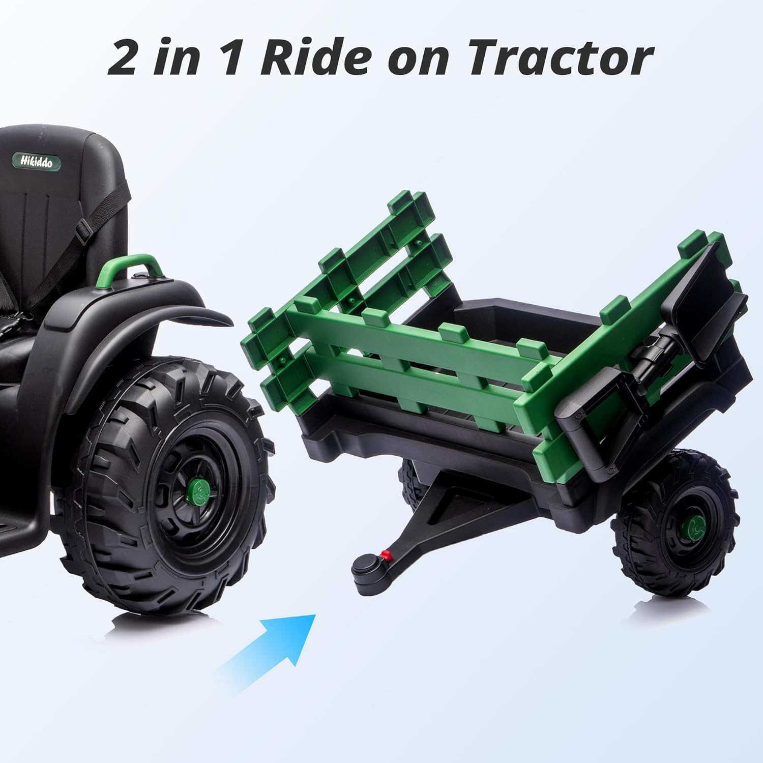 Hikiddo 24V Kids Ride on Tractor Toy, Electric Tractor for Kids 3-8 with Trailer, 2x200W Motors - Green