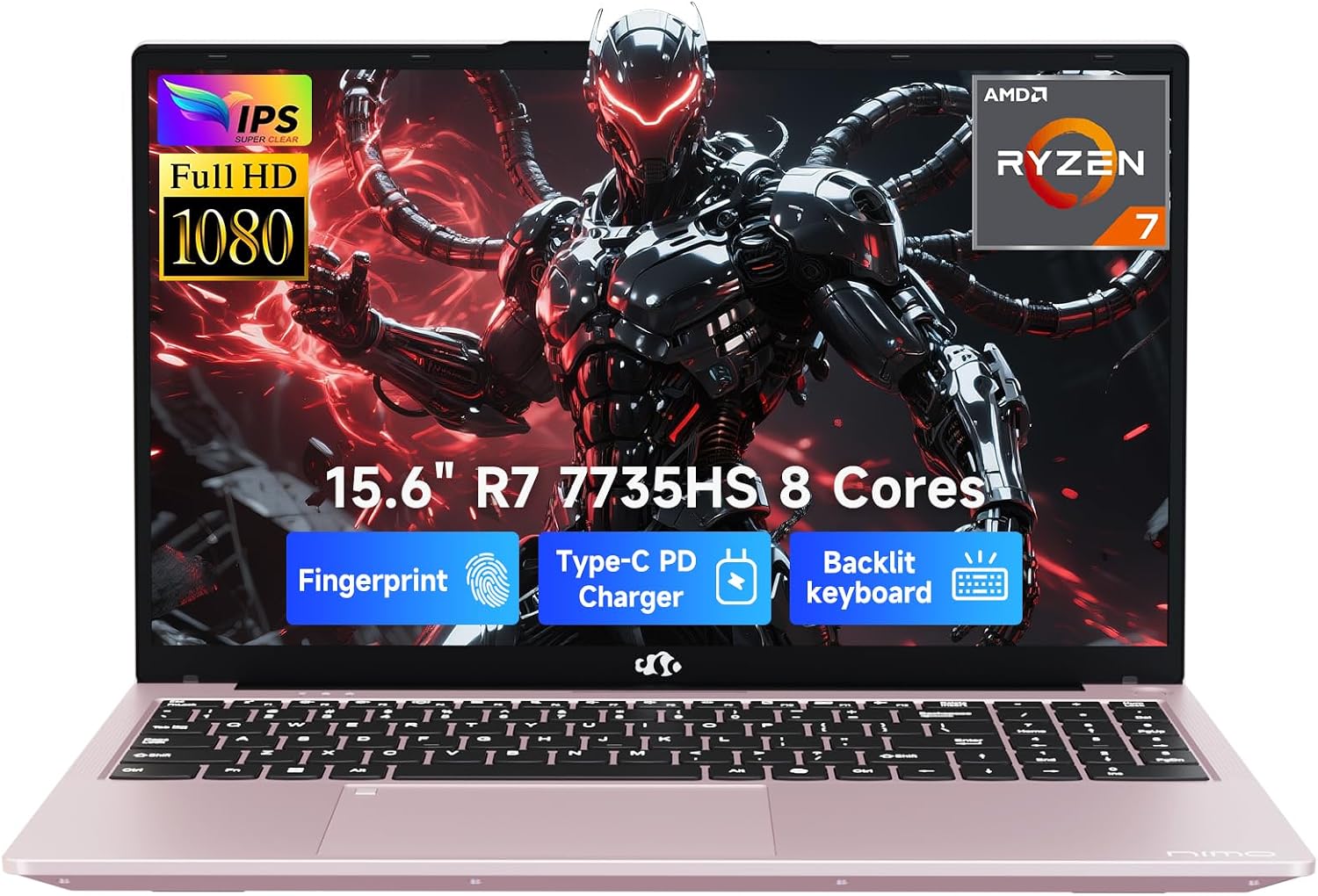 NIMO 15.6' Light-Gaming Laptop, 16GB DDR5 RAM 1TB SSD 8-Core AMD R7 7735HS (Beat i7-12650H, Up to 4.75GHz), FHD IPS Computer with Radeon 680M GPU Backlit KB Fingerprint 100W Type-C