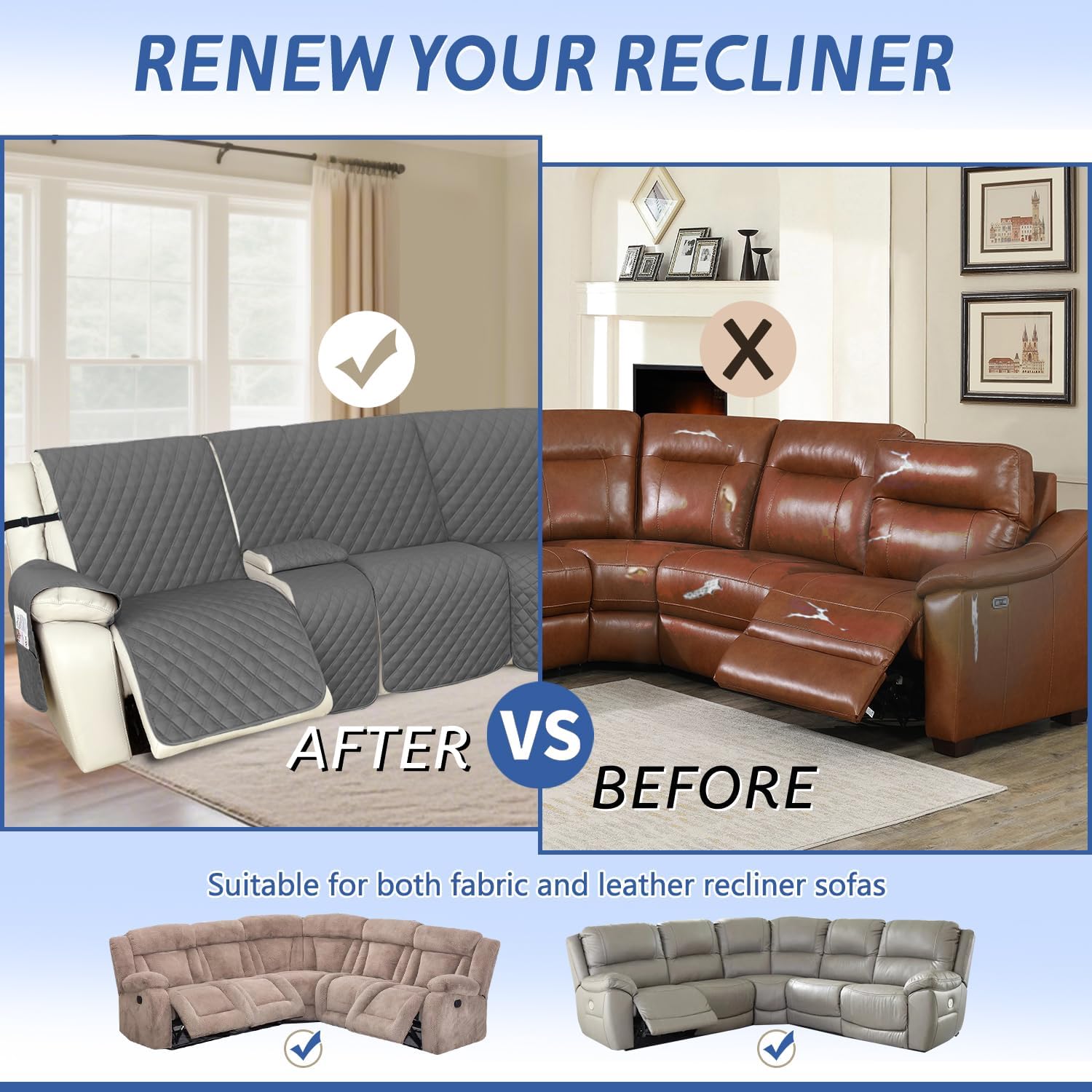 Arfntevss Recliner Sectional Couch Covers 1OO% Waterproof L Shape Sofa Cover for Reclining L Shaped Sectional Slipcover Dog Washable Corner Non Slip Protector (5 Seater with 1 Console, Deep Grey)