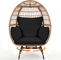 Murago Oversized 360° Swivel Rattan Egg Chair for Adult, Indoor Outdoor Patio Large Wicker Egg Chair with Overstuffed Cushions, 440lb Weight Capacity, Natural Rattan with Black Cushion