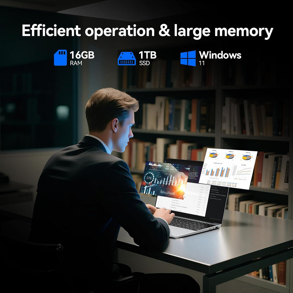15.6 Inch Laptops | Win 11 Pro Laptop Computer | 16GB RAM 1TB SSD | Celeron N100 Quad-Core(3.4GHz) | FHD IPS 1920x1080 | HDMI | Type-C | USB 3.0 | WiFi 6 | BT 5.2 | 6500mAh