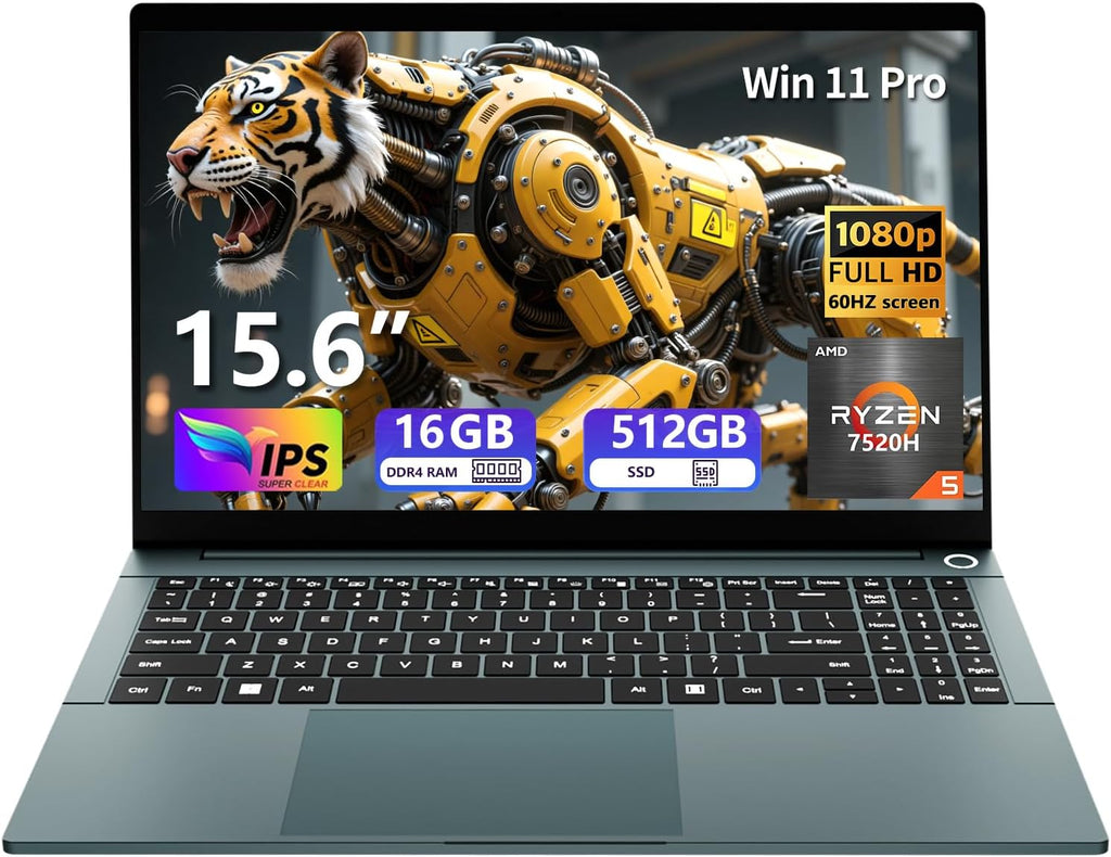 Gaming Laptop, Laptop Computer with AMD R5 7520H Processor(up to 4.2GHz), 16GB RAM 512GB SSD, Backlit KB, 15.6' IPS 1080P, Win 11 Pro, WiFi 5, BT 4.2, 50.5Wh, Metal Shell, Lap top for Student Work
