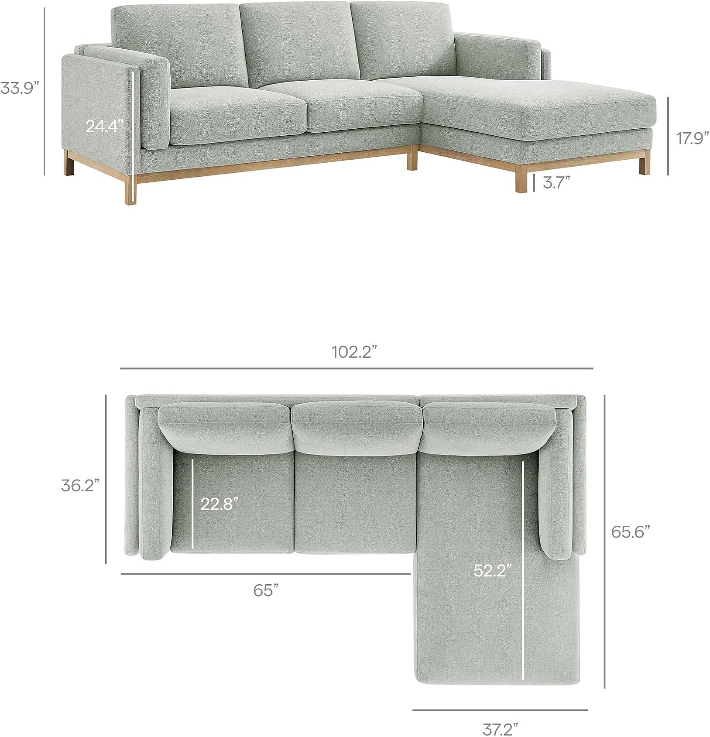 Modway Roscoe Right-Facing Sectional Sofa with Chaise in Mist - 2-Piece Mélange Chenille Fabric Deep Seat Couch, L Shaped Modular for Living Room or Lounge