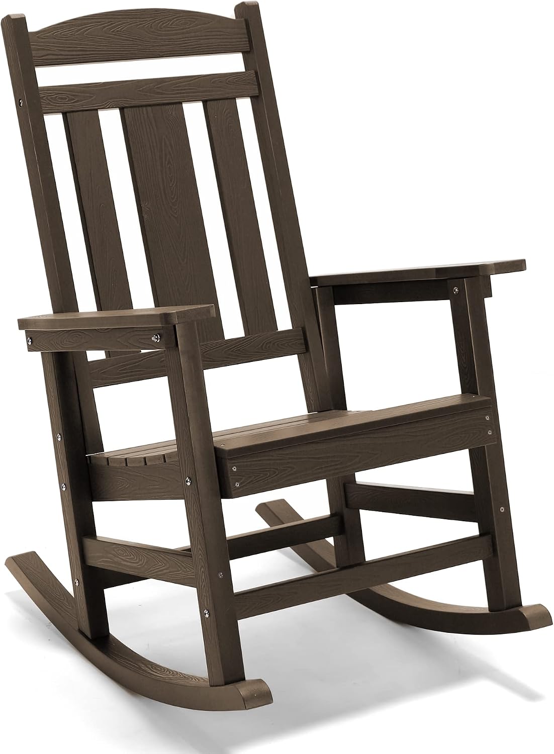 LUE BONA Outdoor Rocking Chairs Set of 4, Weather Resistant HDPS Poly Rocker Chairs, 350lb Heavy Duty, Oversized Porch Rocker for Adult, High Back Smooth Rocking for Outdoor & Indoor, Brown