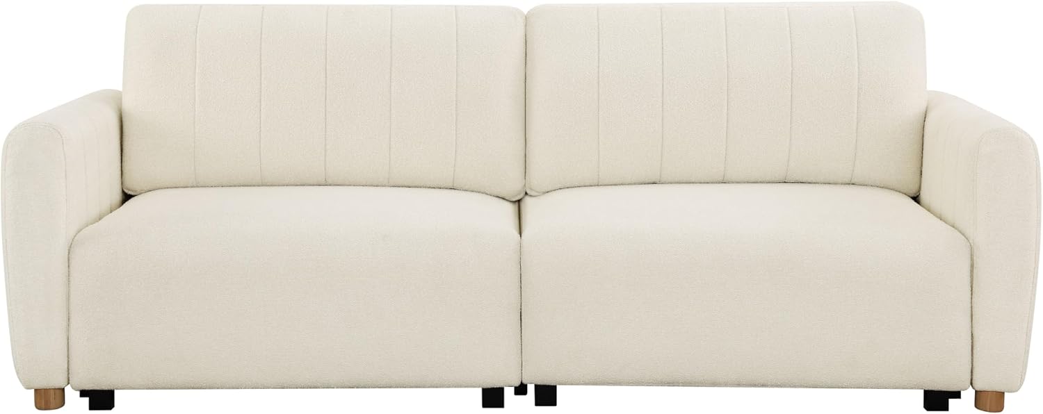 Serta Galway 91.7' Convertible Sleeper Sofa, Queen Size, Wall-Hugging Dreamglide Mechanism, Dreamcoil Comfort, Boucle Fabric, Ivory