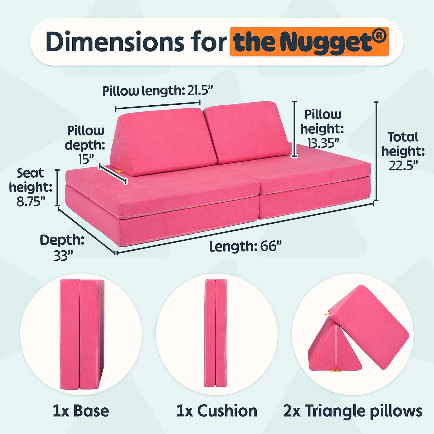 Nugget - The Original Play Couch for Kids - Modular Foam Children's Sofa for Playroom, Imagination, & Creative Open Ended Play - Washable & Convertible Playroom Furniture, Popstar