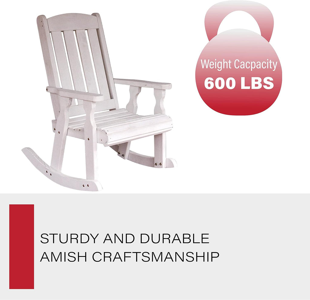 Amish Heavy Duty 600 Lb Mission Pressure Treated Rocking Chair (Semi-Solid White Stain)
