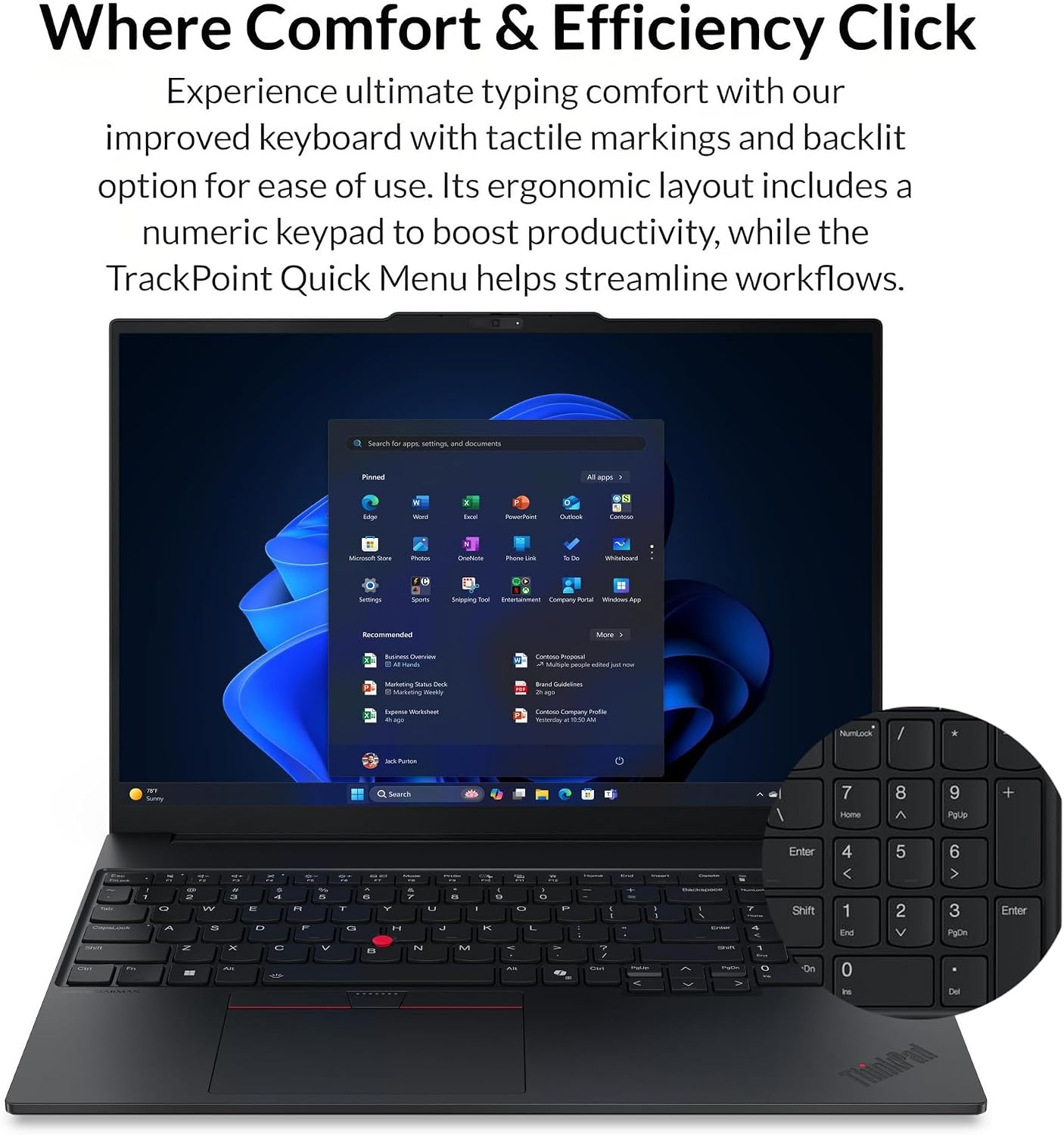 Lenovo ThinkPad E16 Laptop Computer with Intel Ultra 7 255H, for Home Office Business, Lifetime Office 365, (16GB DDR5, 1TB SSD), Backlit Keyboard, Fingerprint Reader, Windows 11 Pro, Midnight Black