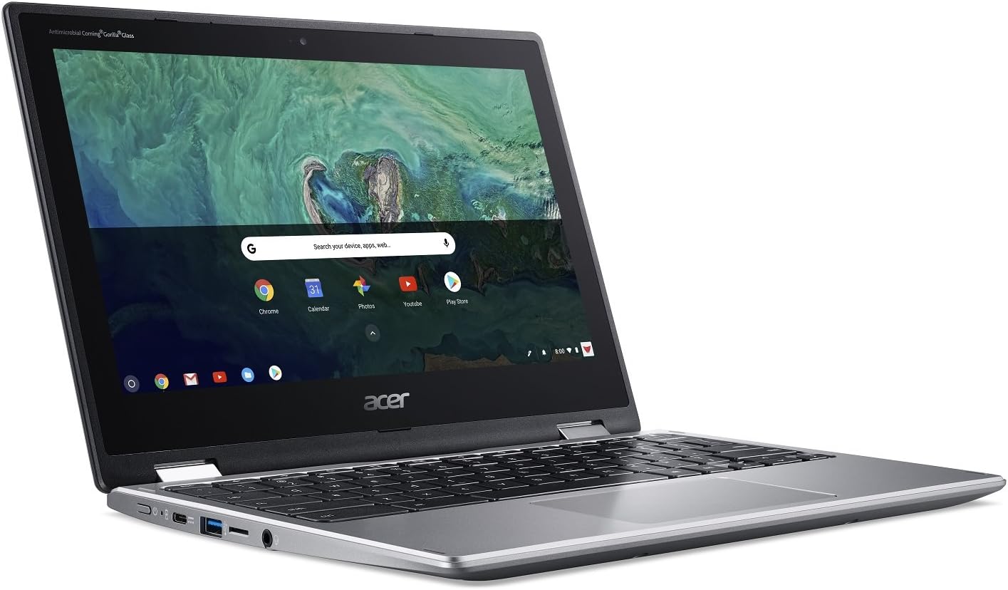 acer Chromebook Spin 11 Convertible Laptop, Intel Celeron N3350, 11.6' HD Touch Display, 4GB DDR4, 32GB eMMC, 802.11ac WiFi, Wacom EMR Pen, Sleeve, CP311-1HN-C2DV, Silver