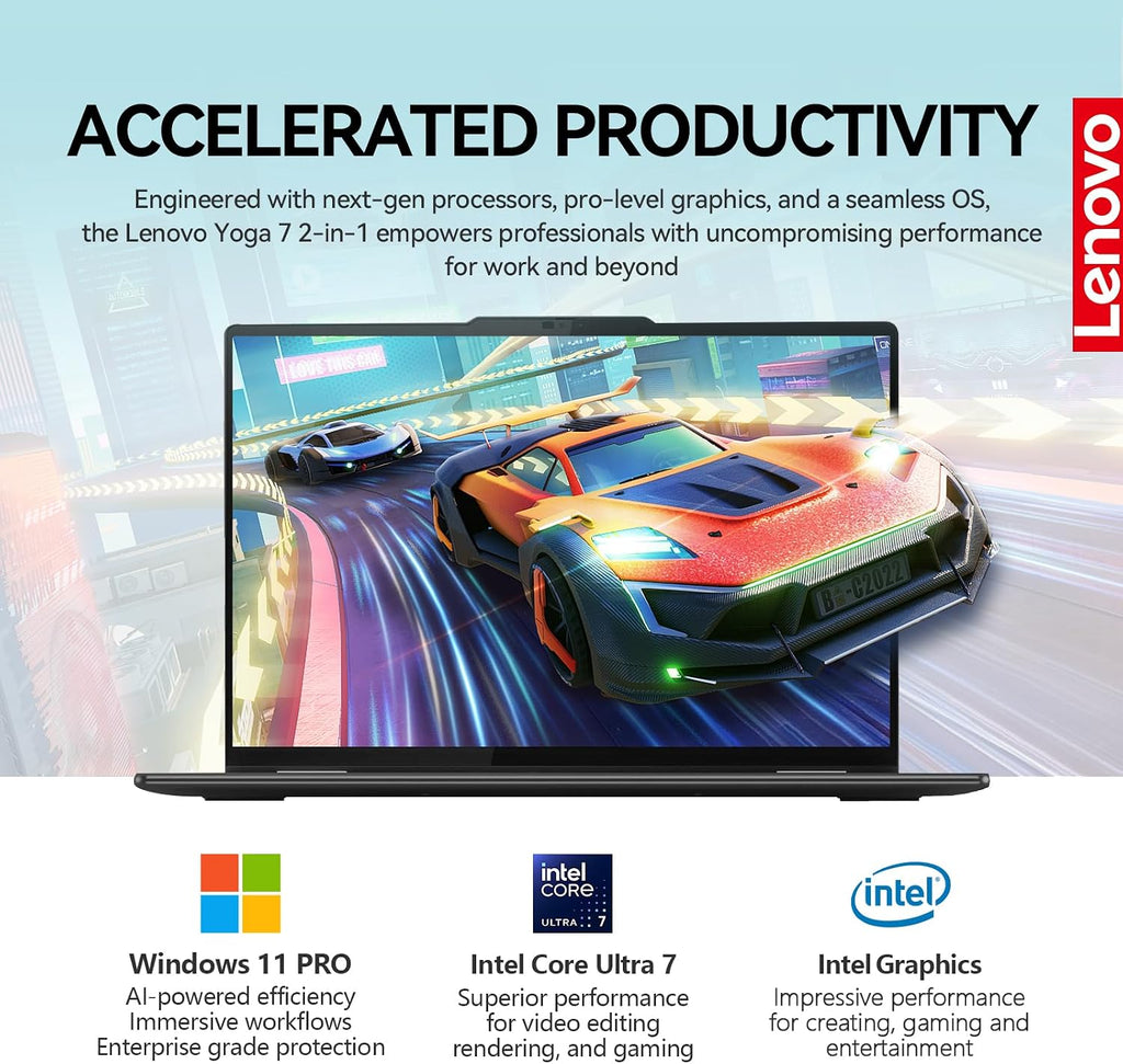 Lenovo Yoga 7i 2 in 1 Laptop Touchscreen, 16' FHD+ 360 Foldable Touch Screen Convertible, Intel Core Ultra 7, Windows 11 Pro, 16GB DDR5 RAM 512GB SSD|Backlit|Fingerprint|YGYTEaccessory
