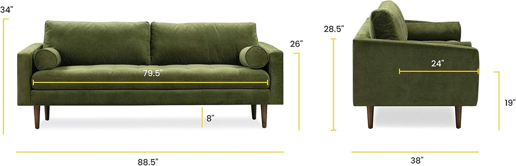 Poly & BARK Napa 88.5' Sofa with Deep Seating, Tailored Upholstered Finish, Clean Modern Lines, and Balanced Proportions for Comfortable and Refined Living Spaces