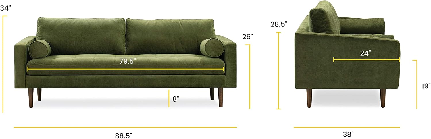 Poly & BARK Napa 88.5' Sofa with Deep Seating, Tailored Upholstered Finish, Clean Modern Lines, and Balanced Proportions for Comfortable and Refined Living Spaces