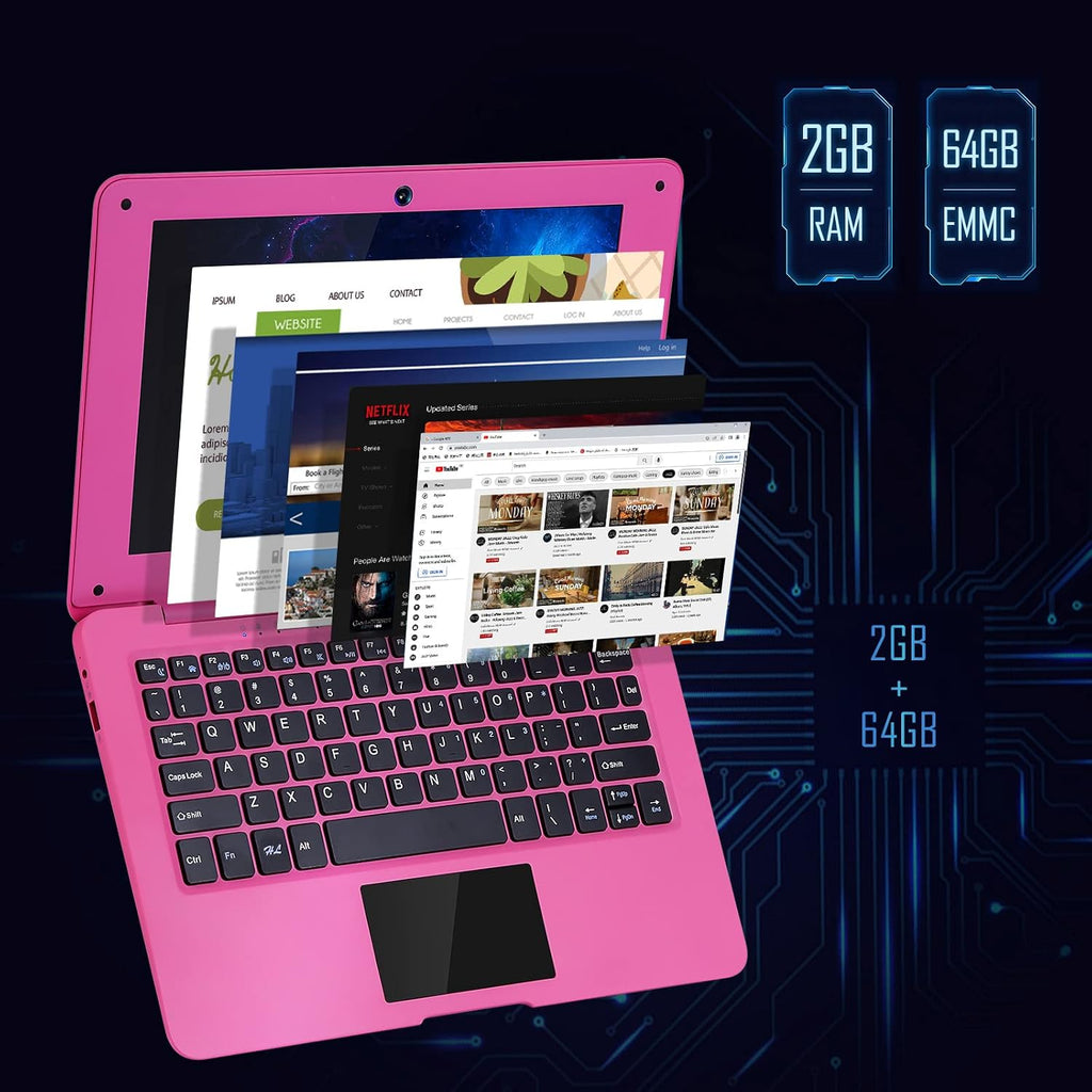 G-Anica Laptop Computer(10.1 inch), Quad Core Powered by Android 12.0, Netbook Computer with WiFi, Webcam and Bluetooth, Mini Laptop with Bag, Mouse, and Mouse Pad for Kids and Adults（Red）