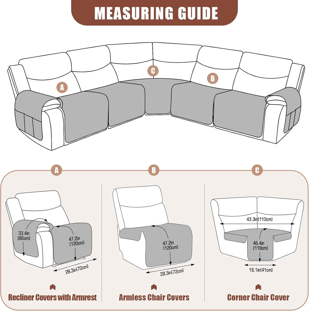 VANSOFY Extra Large Reclining Sectional Couch Covers, Waterproof 5-Piece Sofa Covers for L Shape Sectional Sofa Corner Seater Washable Slipcover for Pets, Dogs(5 Seat Recliner Cover, Charcoal Gray)