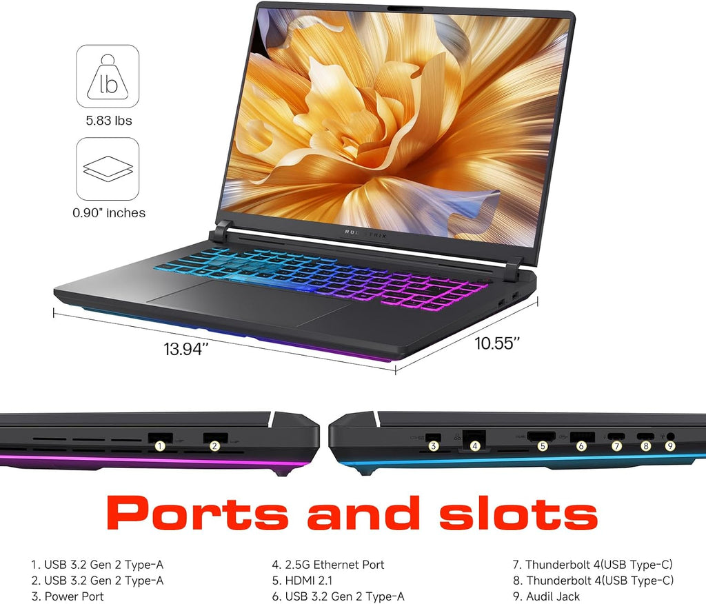 ASUS ROG Strix G16 Gaming Laptop, NVIDIA GeForce RTX 5060, Intel i7-14650HX, 64 GB DDR5, 1 TB SSD, 16 inch FHD+ 165Hz 3ms, WiFi 7, Dolby Atmos, Hires Audio, HD+ Cam, Windows 11 Pro, Accessories