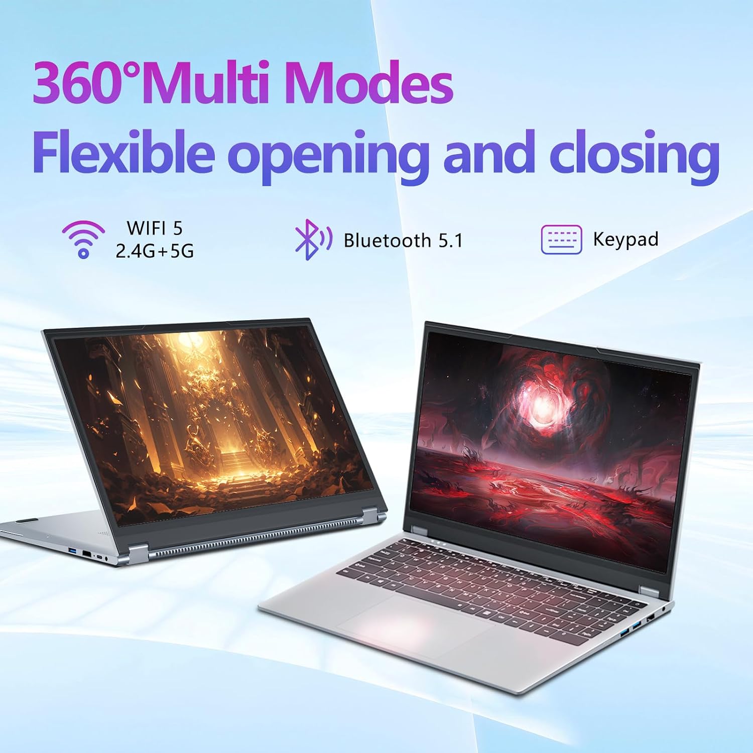 Gaming Laptop,15.6 Inch 2 in 1 Laptop,16 GB DDR4 512GB SSD,R3-3200U Processor(up to 3.50GHz),1920 * 1080 Touch Display,Wifi5,BT 5.1,HDMI*1,Type C,Supports 360° Folding,Backlit Keyboard,portable gamer