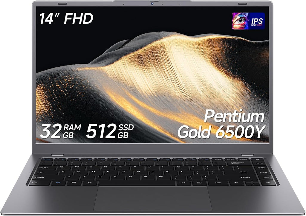 2026 Laptop, Pentium Gold 6500Y Processor(Up to 3.4GHz),32GB RAM 512GB SSD,14 Inch FHD IPS Display, 5000mAh Battery,Type-C,Portable Laptops Computer for Business Office Home