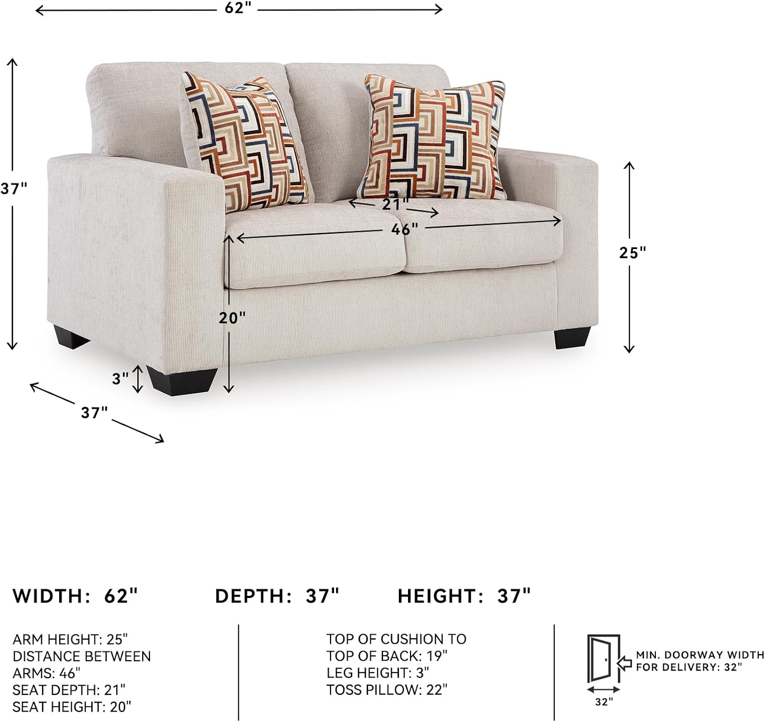Signature Design by Ashley Aviemore Coastal Loveseat with 2 Accent Pillows, Beige