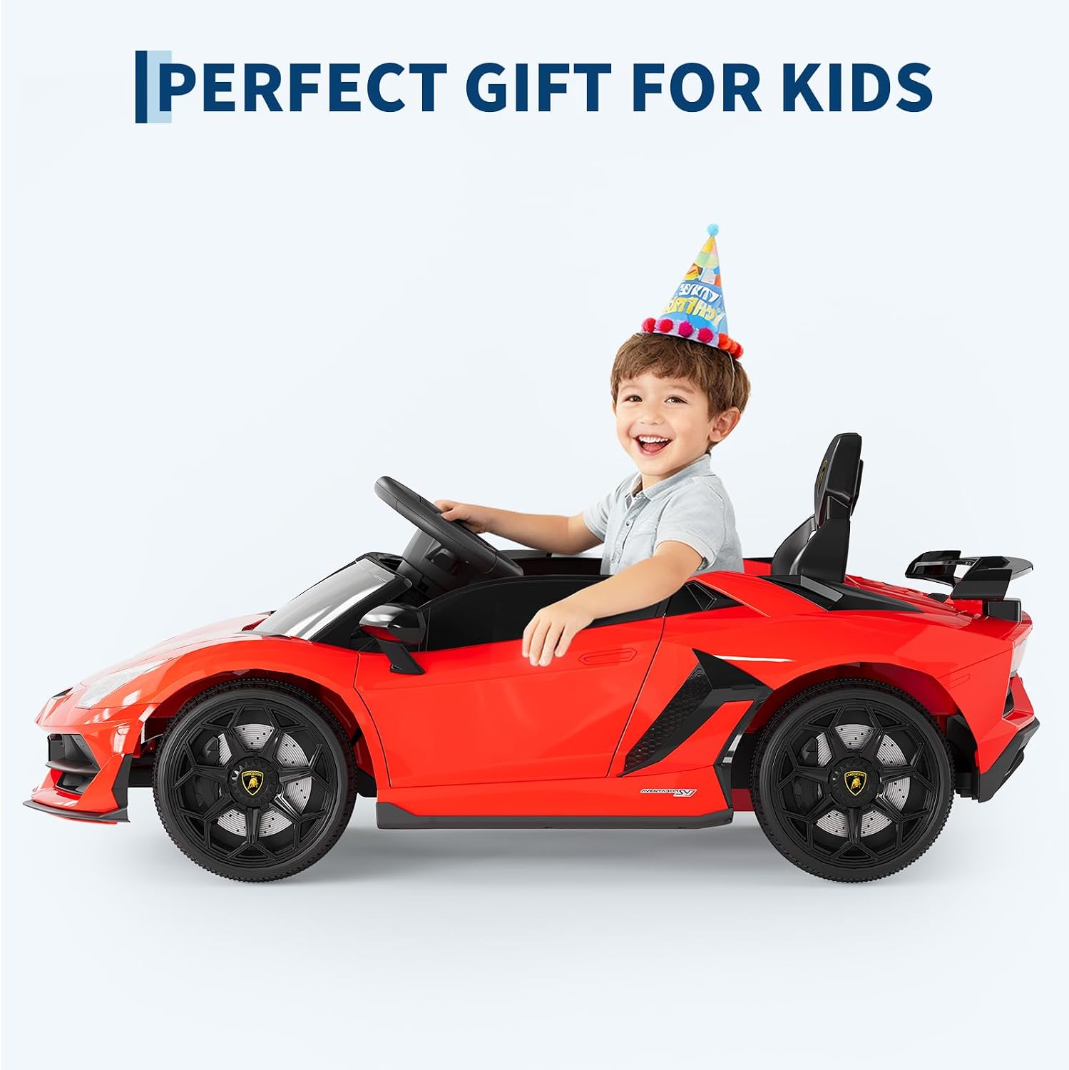 Garvee 12V Kids Electric Car with Remote Control, LED Lights & Sound System - Licensed Lamborghini Battery Powered Ride-On Toy for Boys & Girls