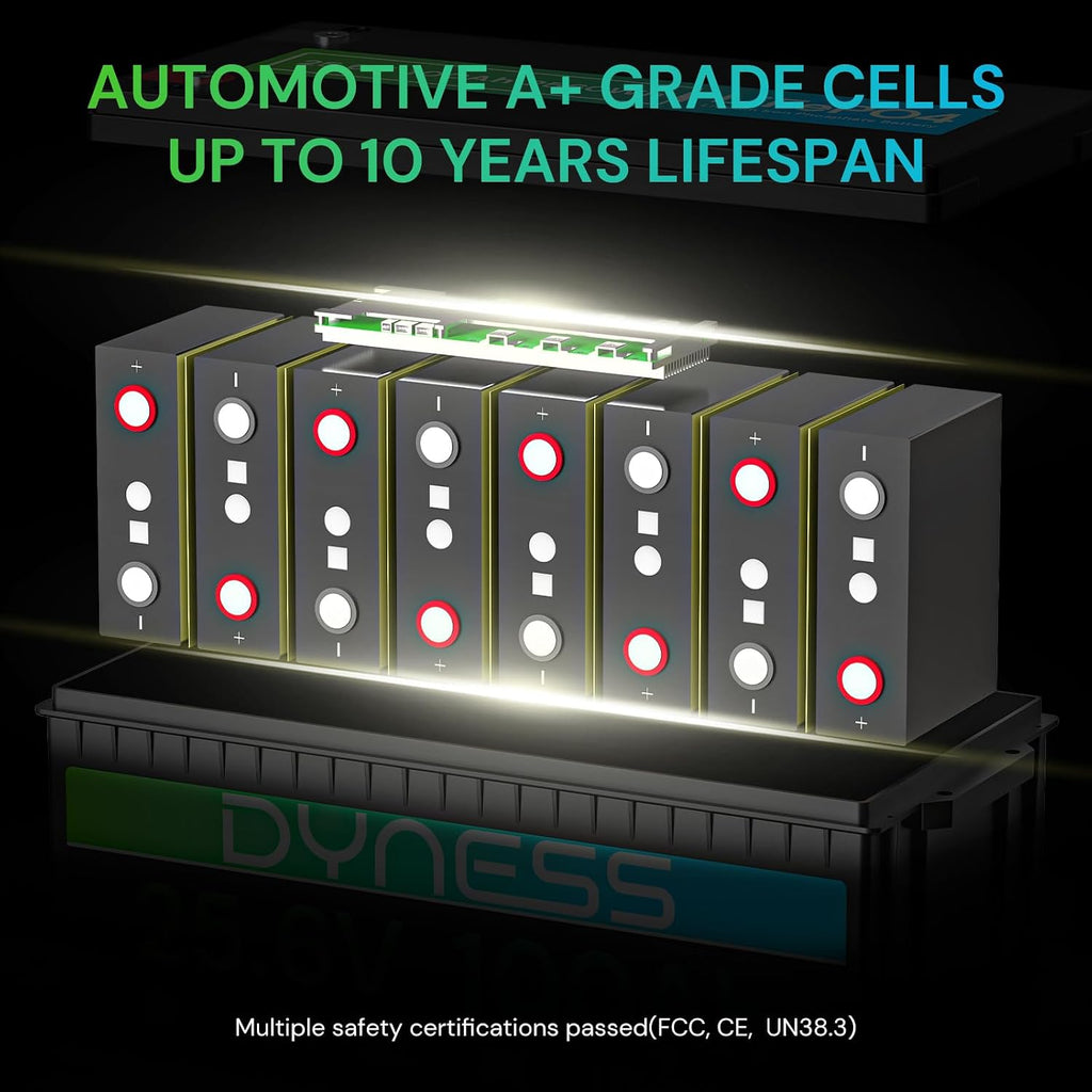 Dyness 24V 100Ah LiFePO4 Battery, 25.6V Lithium Battery with 2560W Power, Built-in 100A BMS with Low Temp Protection, Supports 4P2S Connection, Up to 20.48kWh, Perfect for RV, Solar System, Marine