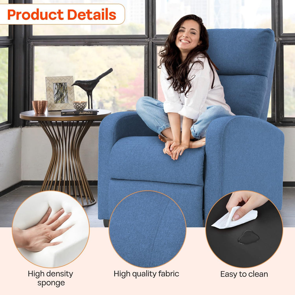 FDW Recliner Chair Massage Chair Reading Chair Reclining Sofa Home Theater Seating with Lumbar Support Massage and Padded Backrest for Living Room and Bedroom (Textile, Blue)