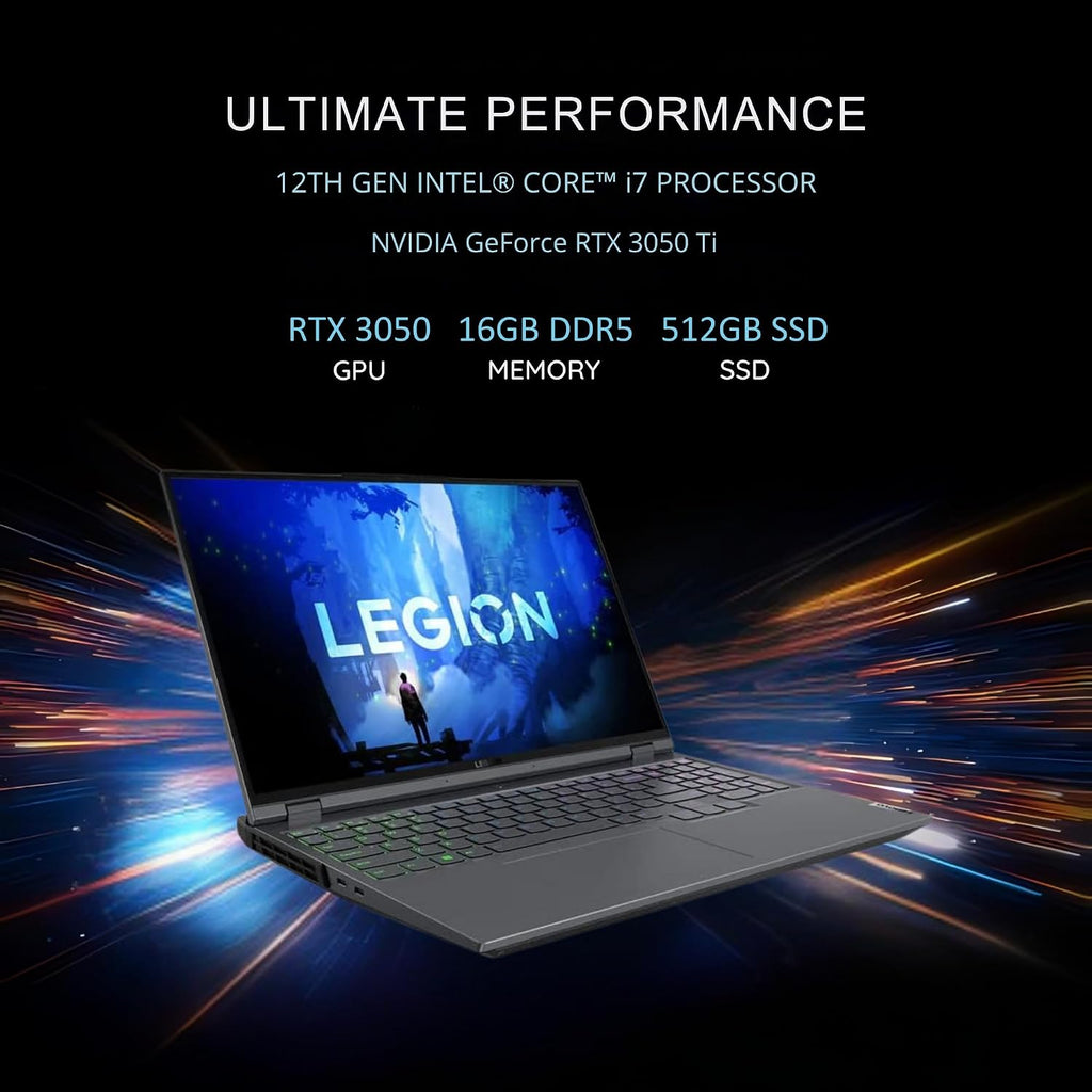 Lenovo Legion 5 Pro 16IAH7 (82S00003US) Gaming Laptop – 16' WQXGA (2560 × 1600), Intel Core i7-12700H, NVIDIA GeForce RTX 3050 Ti, 16GB DDR5 RAM, 512GB SSD – Storm Gray