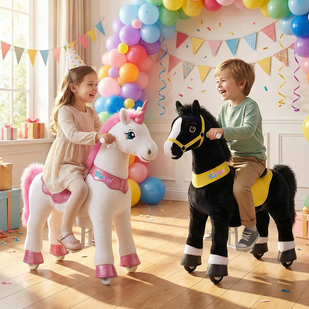 PonyCycle Ride on Unicorn Ride on Toys for Girls Riding Pink Unicorn Rocking Horse No Battery Required(with Brake/ 30' Height/Size 3 for Age 3-4) Ride-on Animals Plush Pony Toys E312