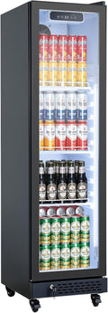 VEVOR Commercial Merchandiser Refrigerator, 6.9 Cu.Ft / 195L Glass Door Display Refrigerator, Upright Beverage Cooler Fridge with 4 Adjustable Shelves, Soft LED Light & Casters for Homes Shops Bars